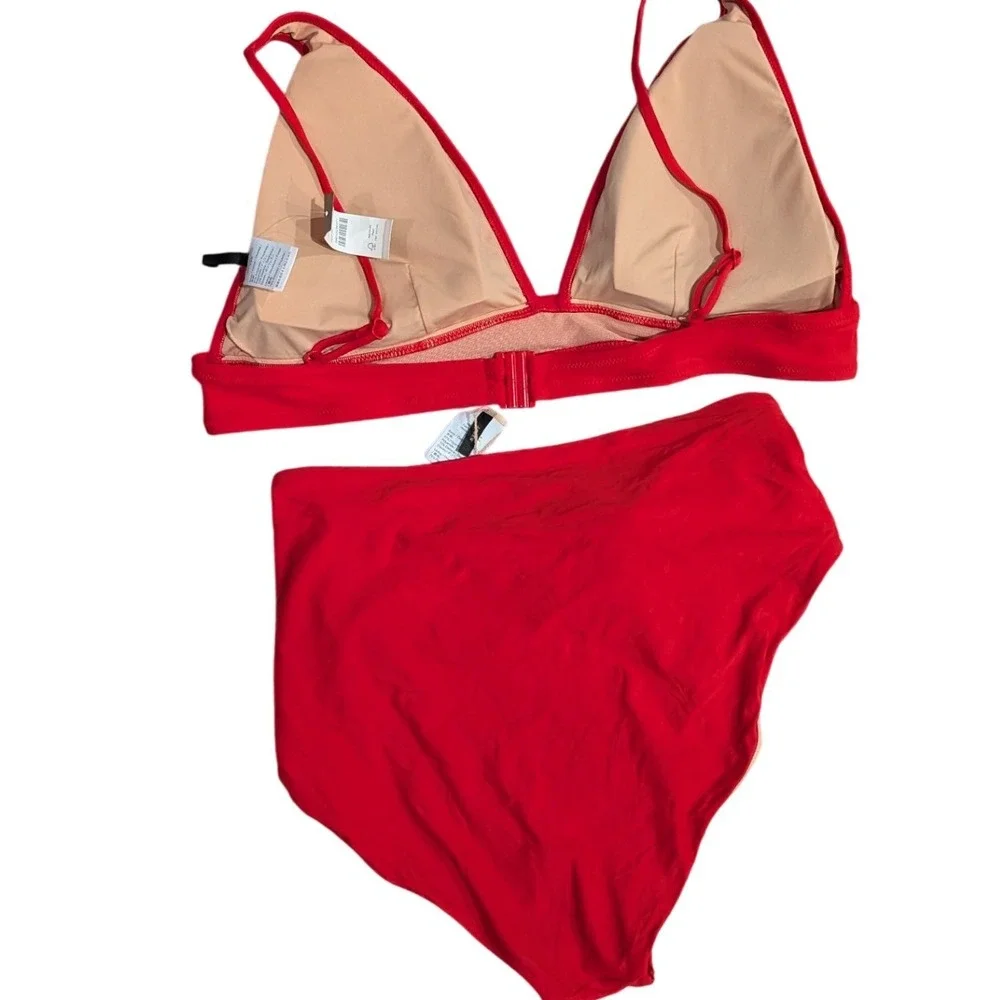 NWT J. Crew Red Tie Front High Waisted Bikini Swimsuit Set Women's - Size XXL‎